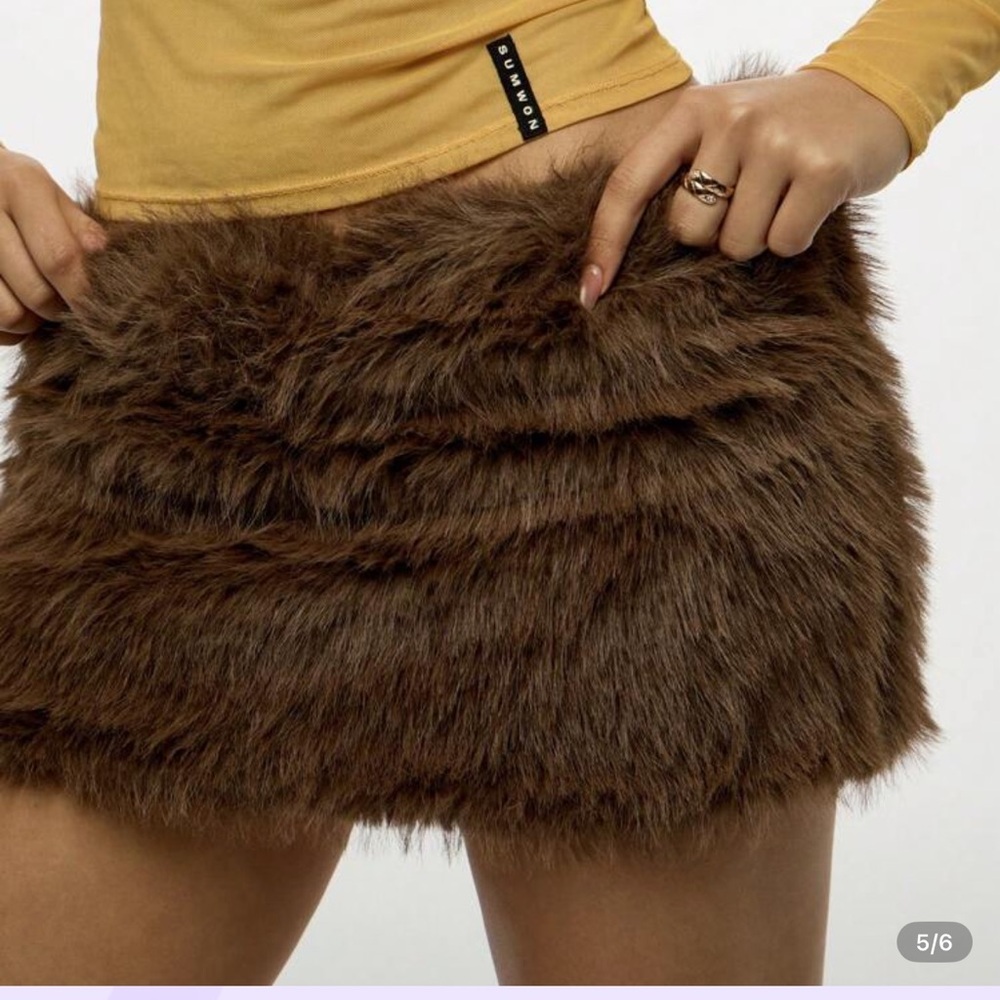 SHEIN Brown Faux Fur Mini Skirt